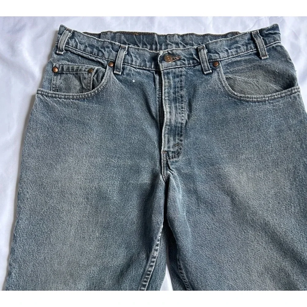 Vintage Levis 545 Denim Loose Fit Gold Tab Zipper Made USA Blue Tag 34 Act 33